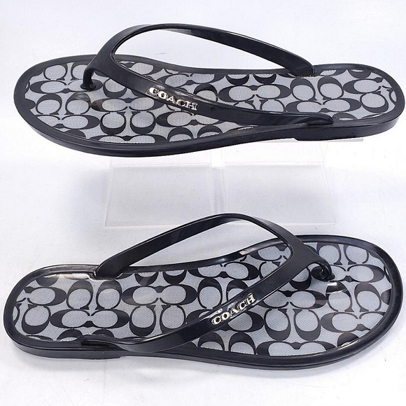 ☆Coach Lyra Black & Grey Signature Logo Thong Sandals☆ - Picture 1 of 4